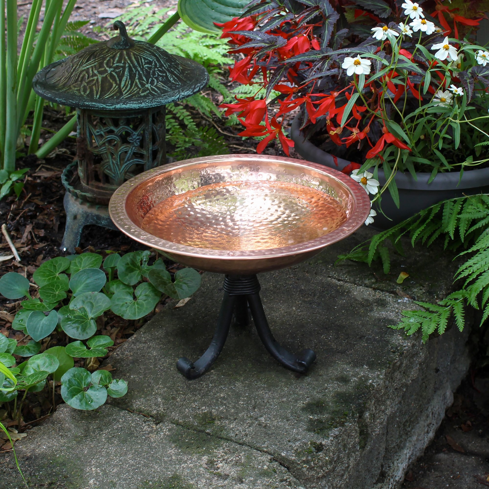 Achla 12 Inch Hammered Copper Birdbath with Tripod Stand
