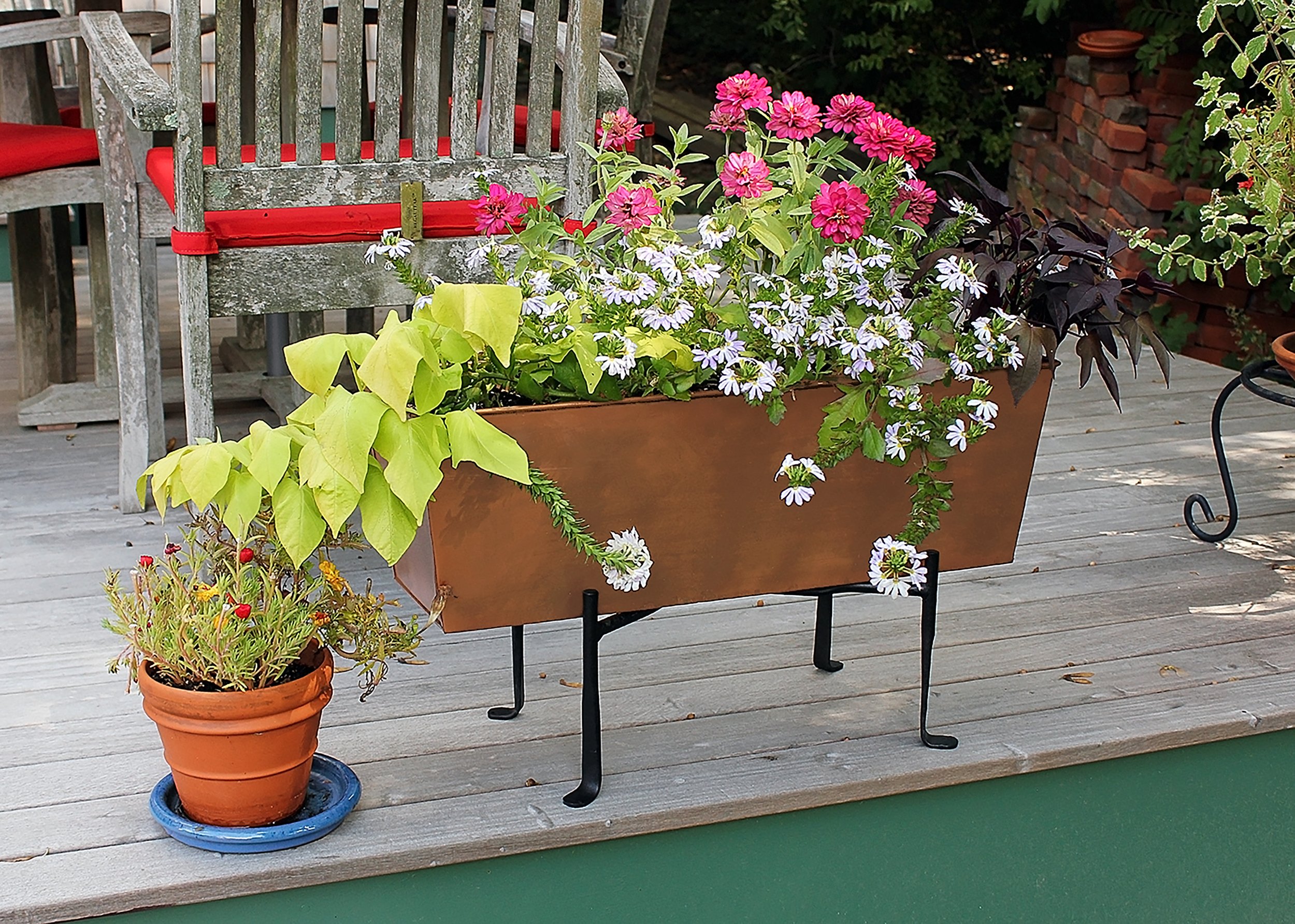 Achla 23 x 7 Inch Copper-Plated Steel Flower Box with Folding Stand