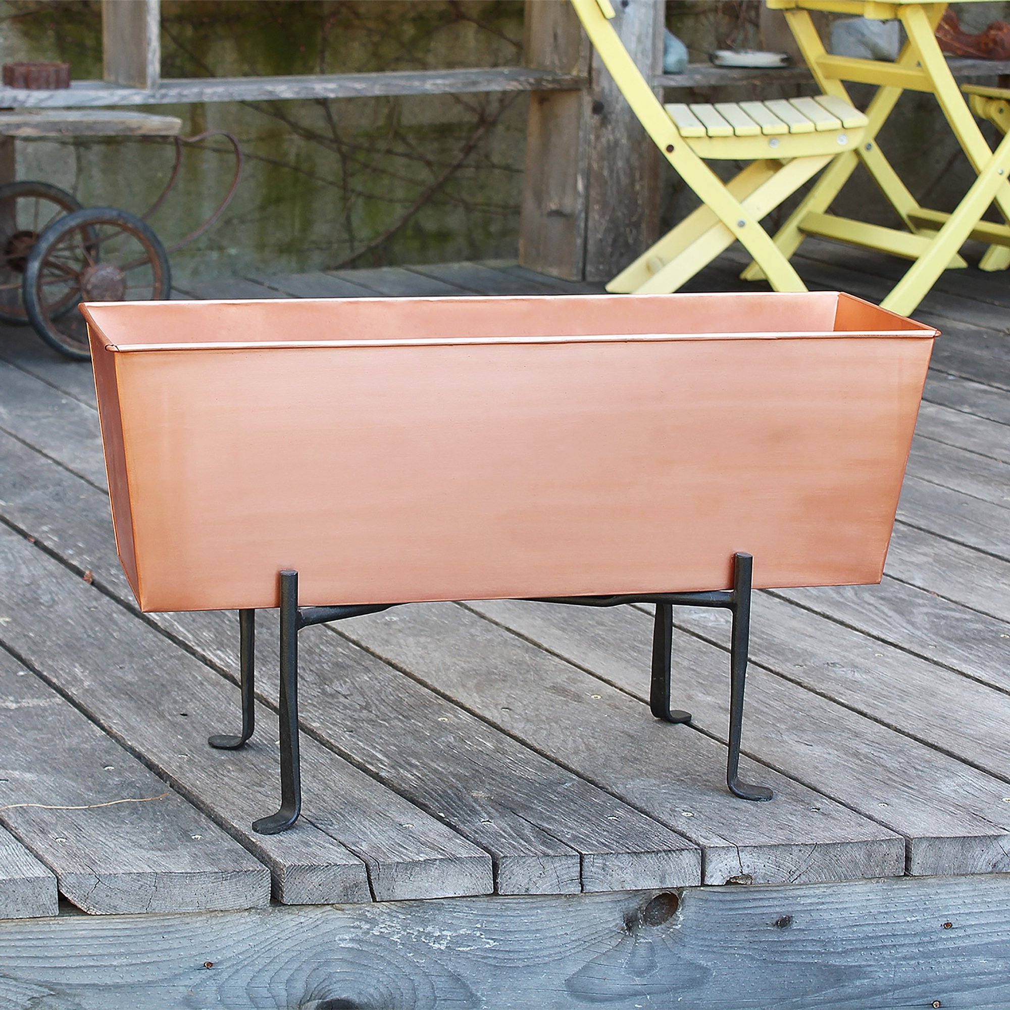 Achla 23 x 7 Inch Copper-Plated Steel Flower Box with Folding Stand