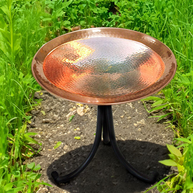 Achla 14 Inch Polished Copper Birdbath with Tripod Stand