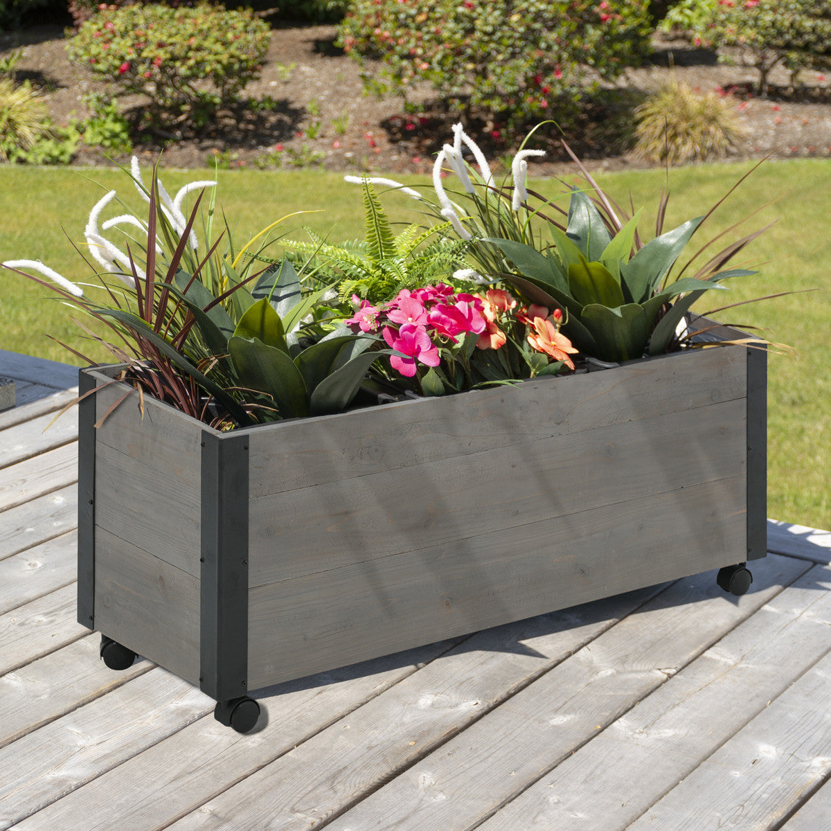 JR Home Recycled Wood Planter with Casters