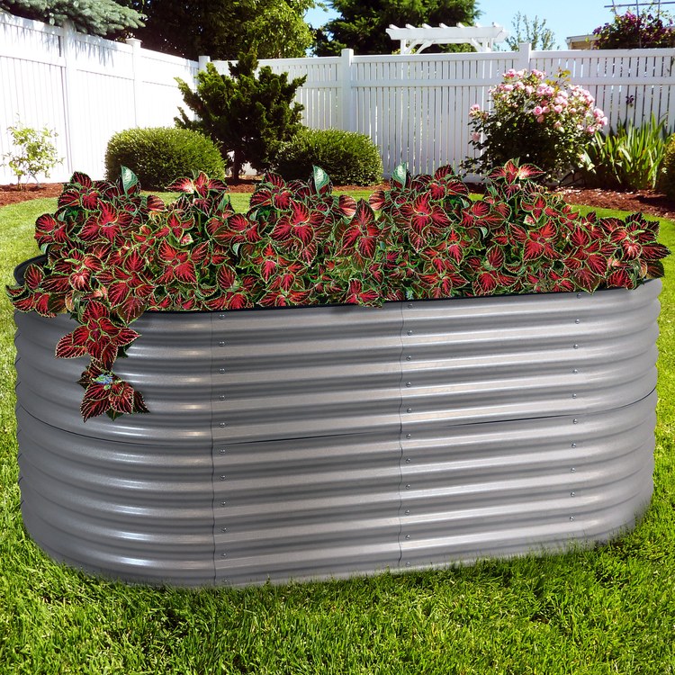 Sunnydaze 79 Inch Oval Galvalume Steel Raised Garden Bed