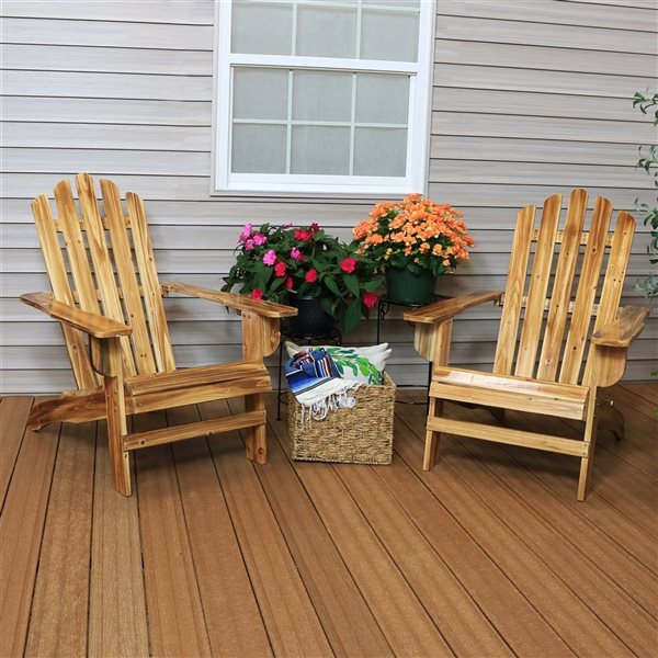 Sunnydaze Rustic Wooden Adirondack Chair with Light Charred Finish - Set of 2