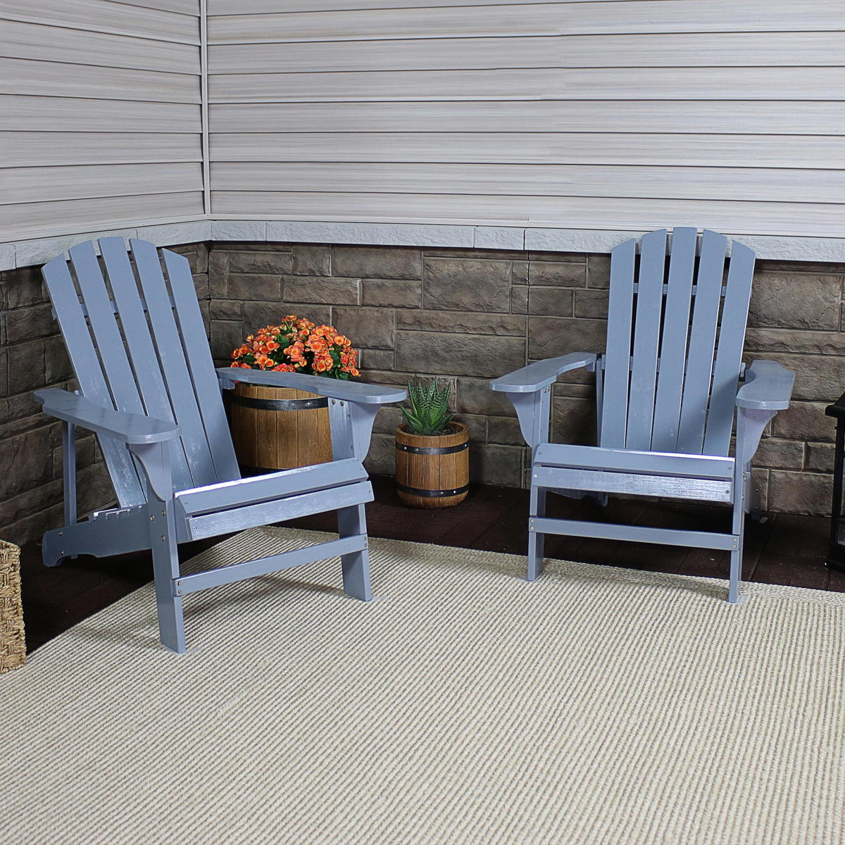 Sunnydaze Coastal Bliss Wooden Adirondack Chair - Set of 2