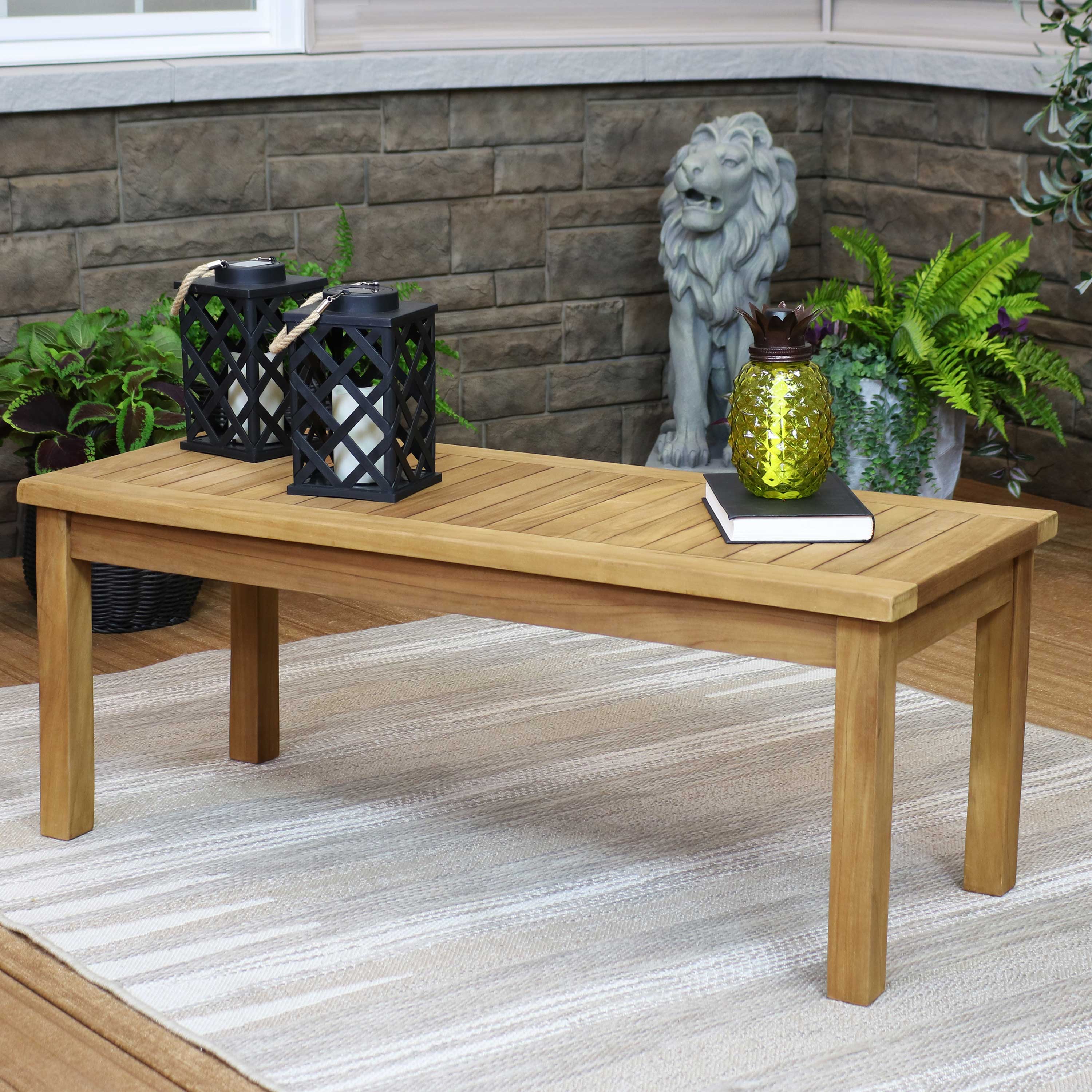 Sunnydaze 45 Inch Teak Wood Outdoor Coffee Table