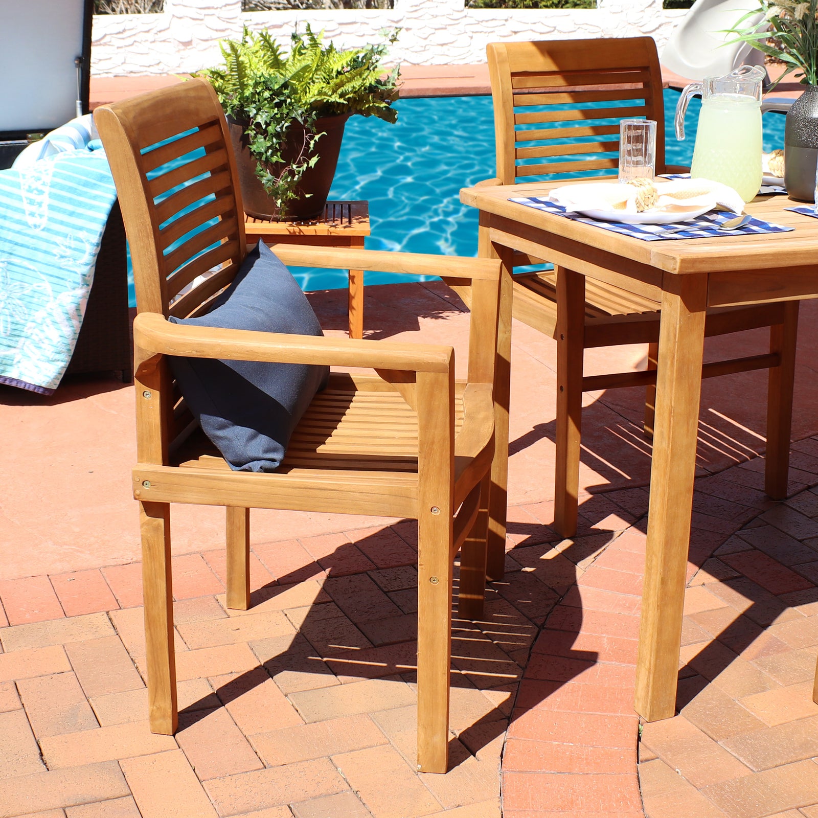 Sunnydaze Teak Wood Outdoor Patio Dining Armchair