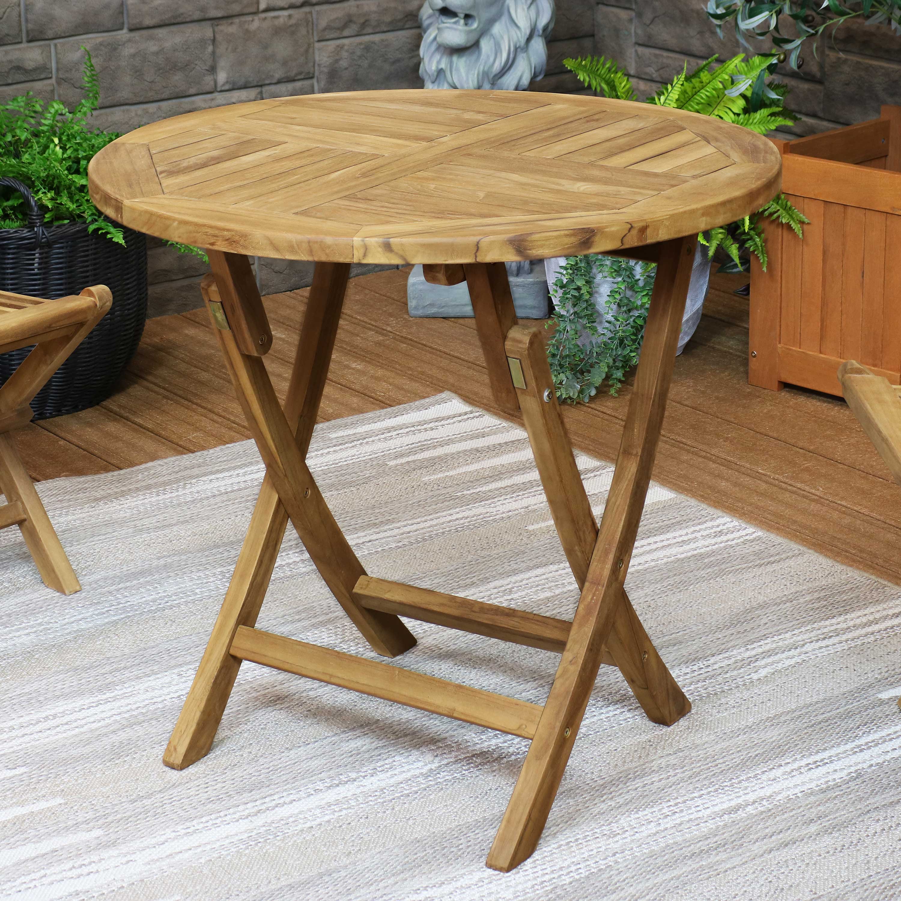 Sunnydaze 31 Inch Teak Wood Round Folding Table