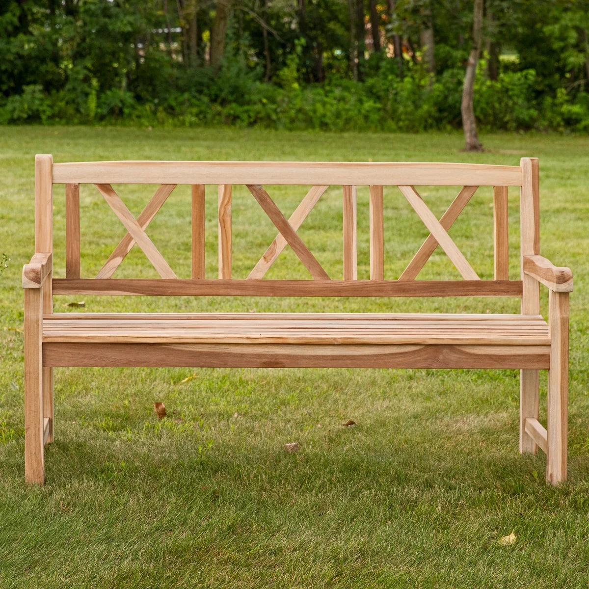 Sunnydaze Cross-Back Two-Person Teak Wood Patio Bench