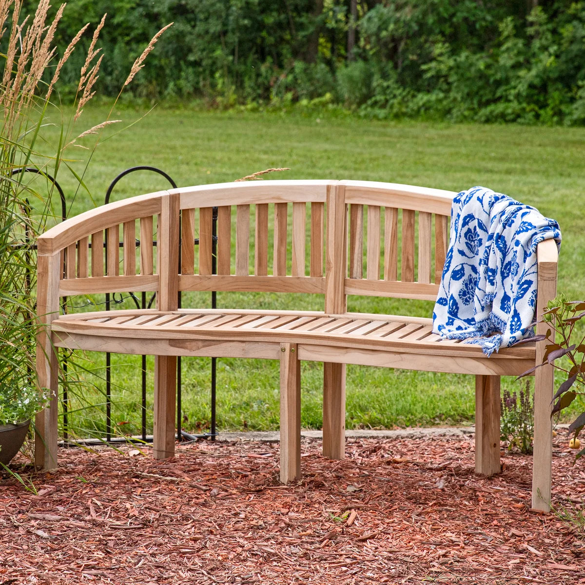 Sunnydaze 59 Inch Outdoor Teak Wood Banana Bench