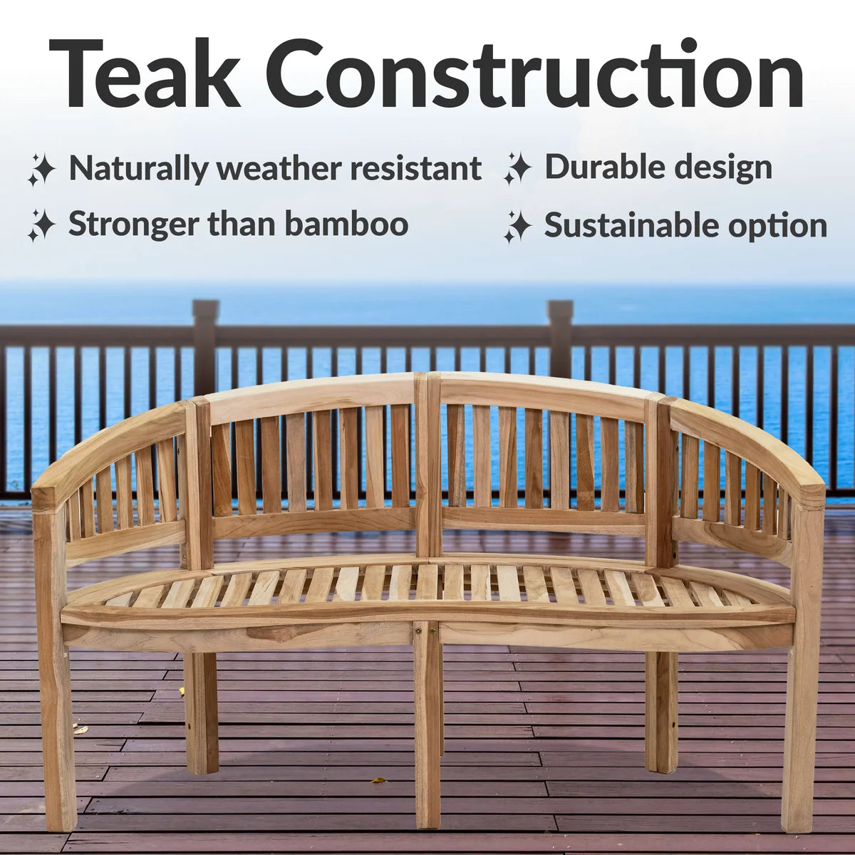 Sunnydaze 59 Inch Outdoor Teak Wood Banana Bench