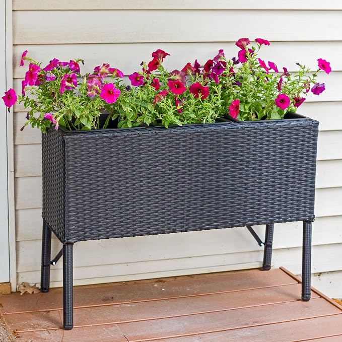 Sunnydaze Wicker Raised Planter Box