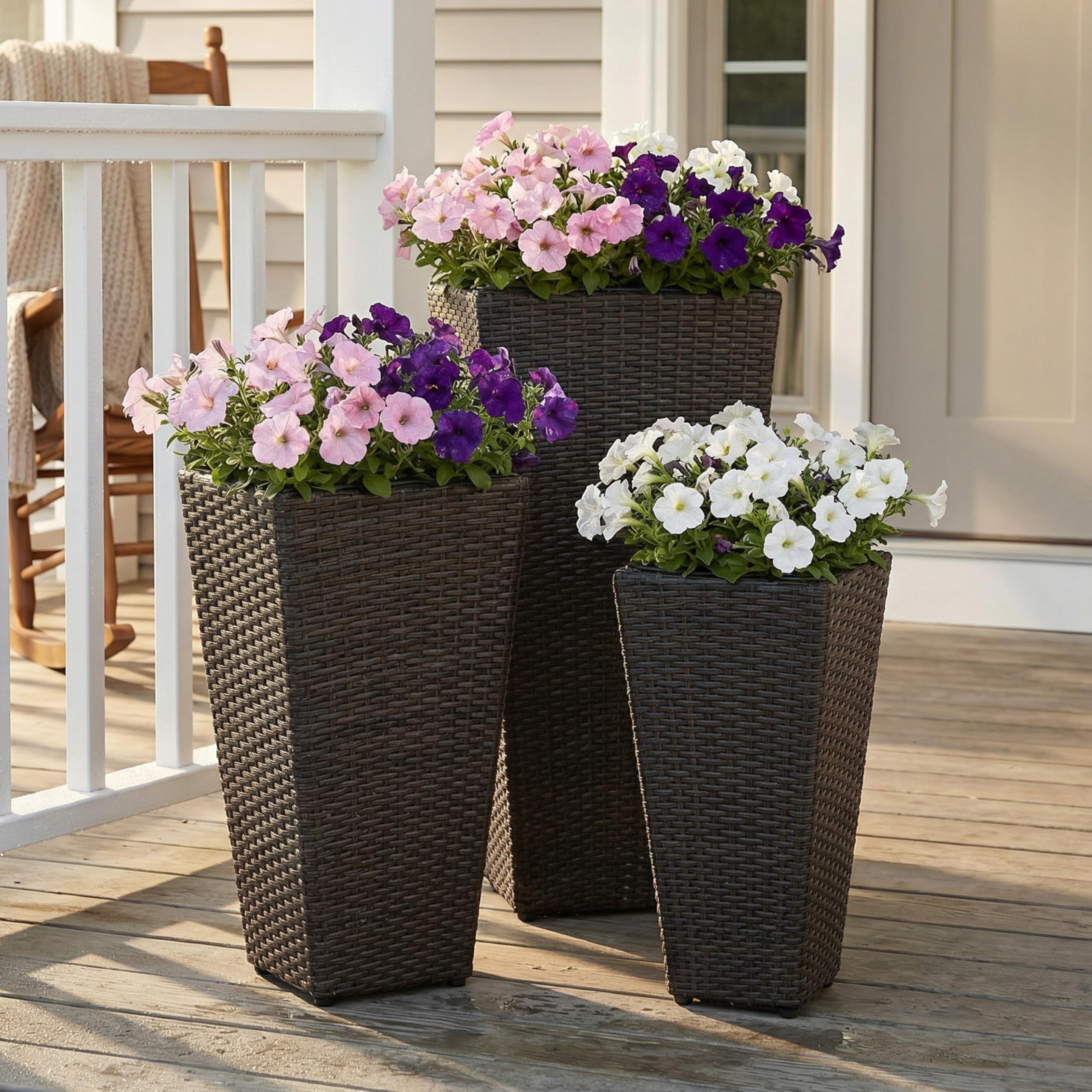 Sunnydaze 30 Inch Square Wicker Outdoor Planter - Set of 3