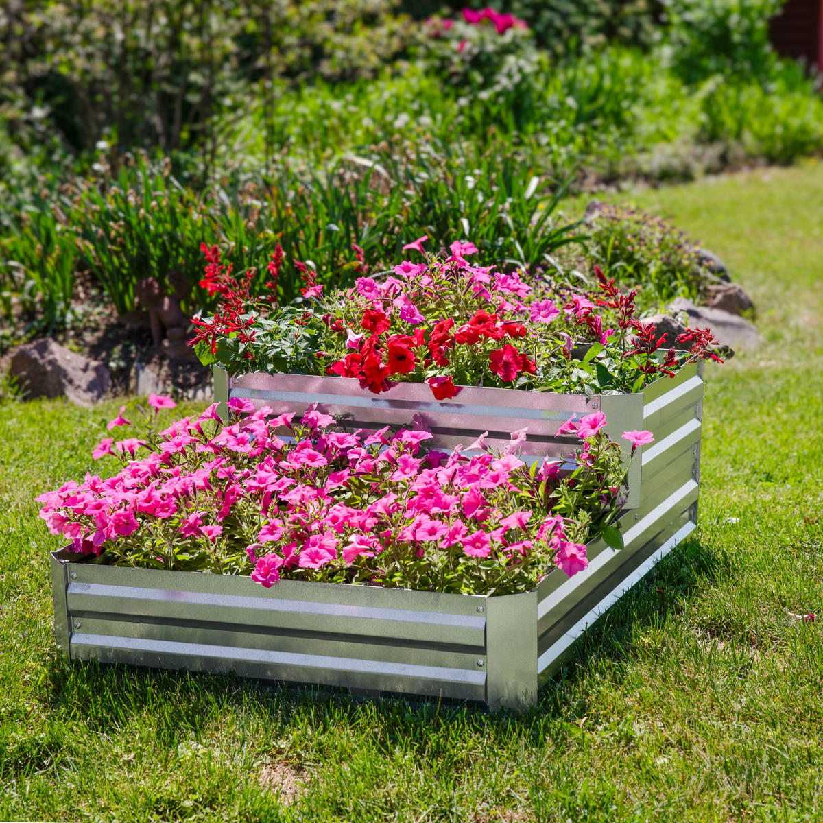 Sunnydaze 18 Inch Two-Tier Galvanized Steel Raised Garden Bed