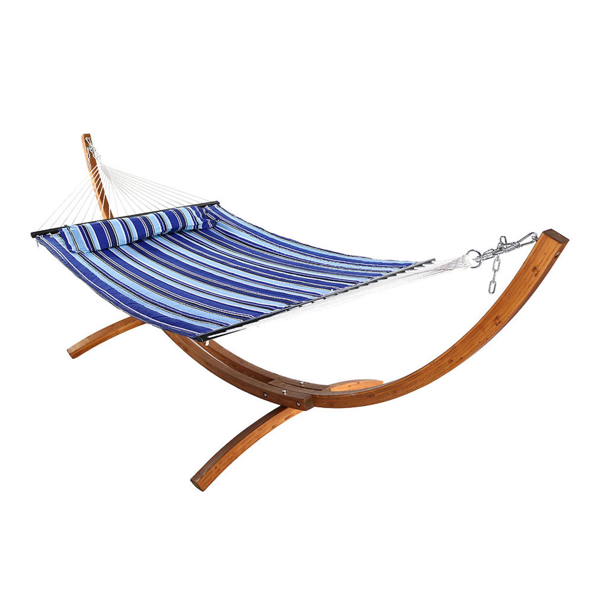 Sunnydaze Two-Person Quilted Hammock with Wooden Stand