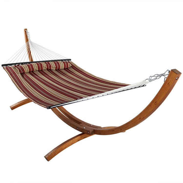 Sunnydaze Two-Person Quilted Hammock with Wooden Stand