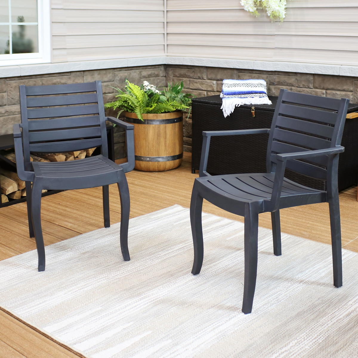 Sunnydaze Illias Plastic Outdoor Arm Chair