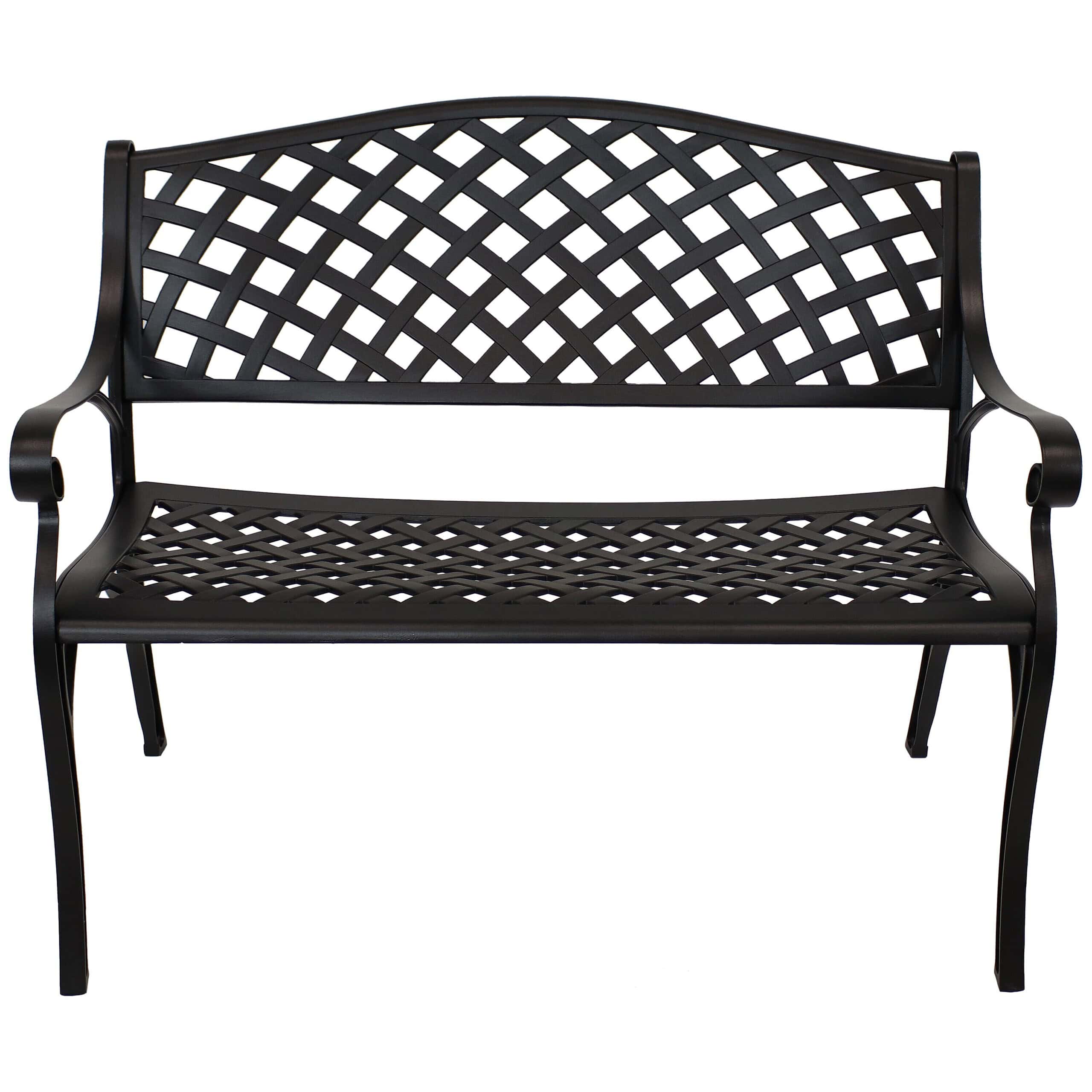 Sunnydaze Two-Person Checkered Cast Aluminum Garden Bench