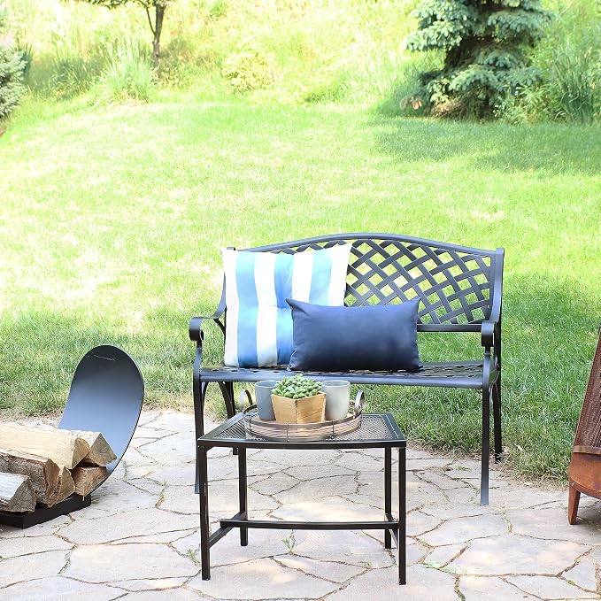 Sunnydaze Two-Person Checkered Cast Aluminum Garden Bench